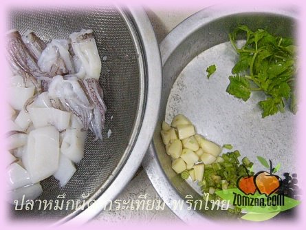 วิธีทำปลาหมึกผัดกระเทียม พริกไทยขั้นตอนที่ 01